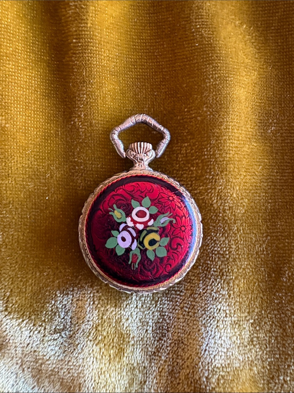 Vintage Namruf Red. Floral Pocket Watch Pendant